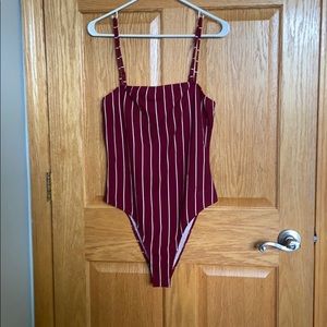Red and white striped body suit size lg from shein